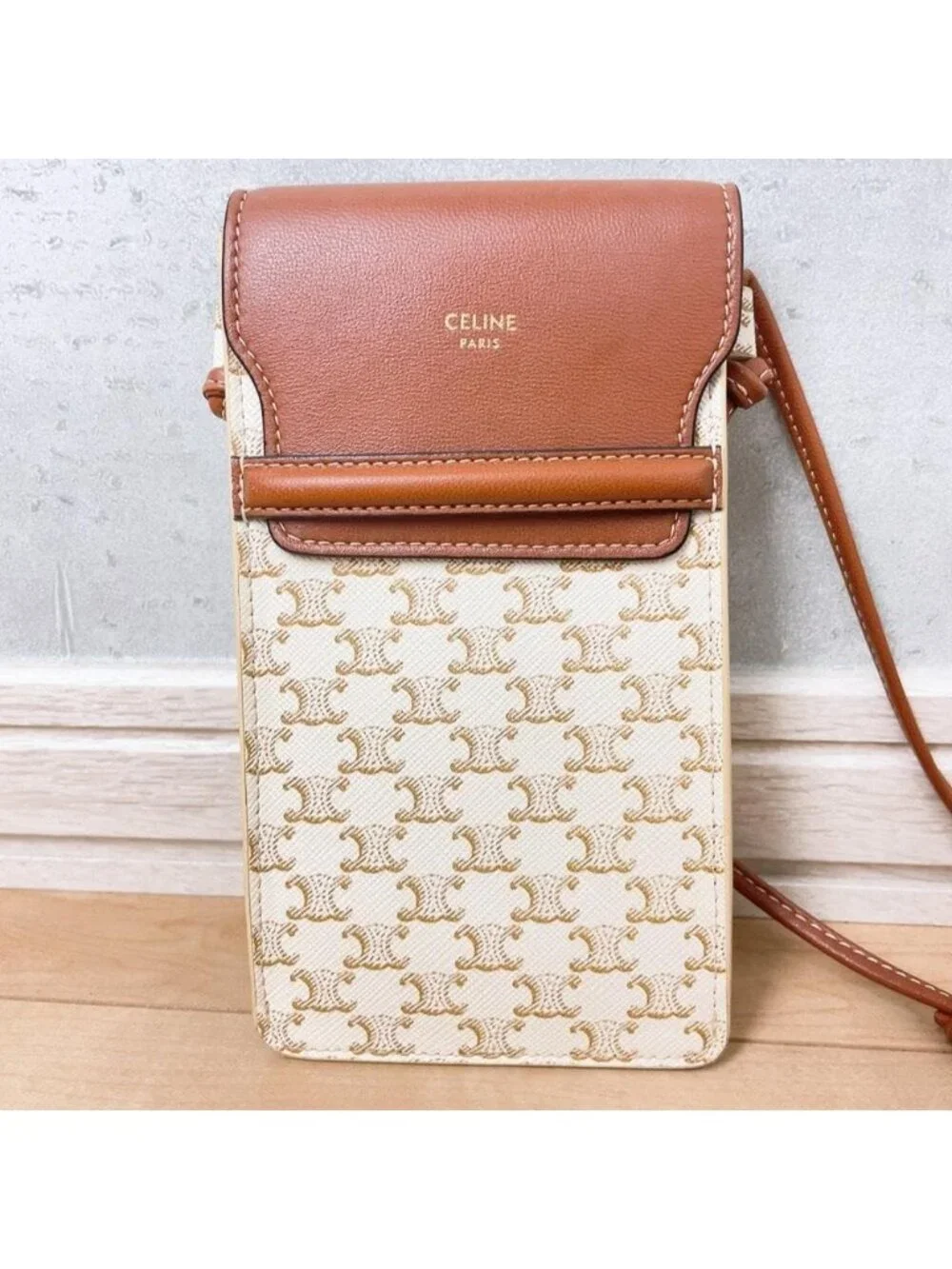 Celine Triomphe Mobile Pouch Shoulder White